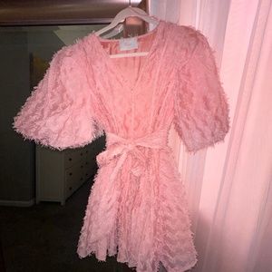 Pink puffy sleeve cocktail dress!